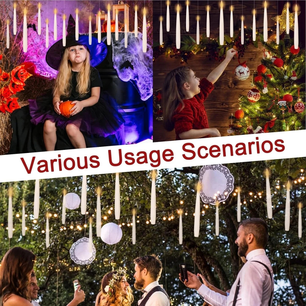 Floating LED Candles with Wand – Flameless Flickering Warm Light for Halloween & Party Decoration