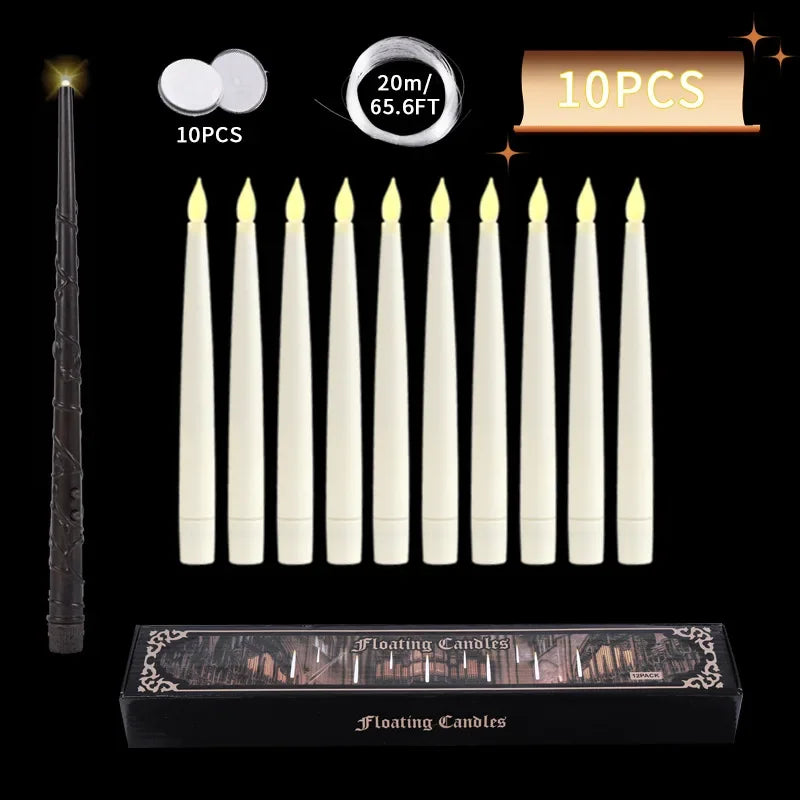 Floating LED Candles with Wand – Flameless Flickering Warm Light for Halloween & Party Decoration
