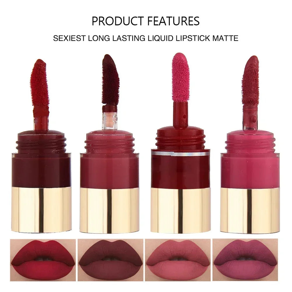 5 In 1 Matte Lipstick Kit Combo Strip Velvet Sexy Red LipTint Non-stick Cup LipGloss Lip Oil Makeup Lips Cosmetic Set