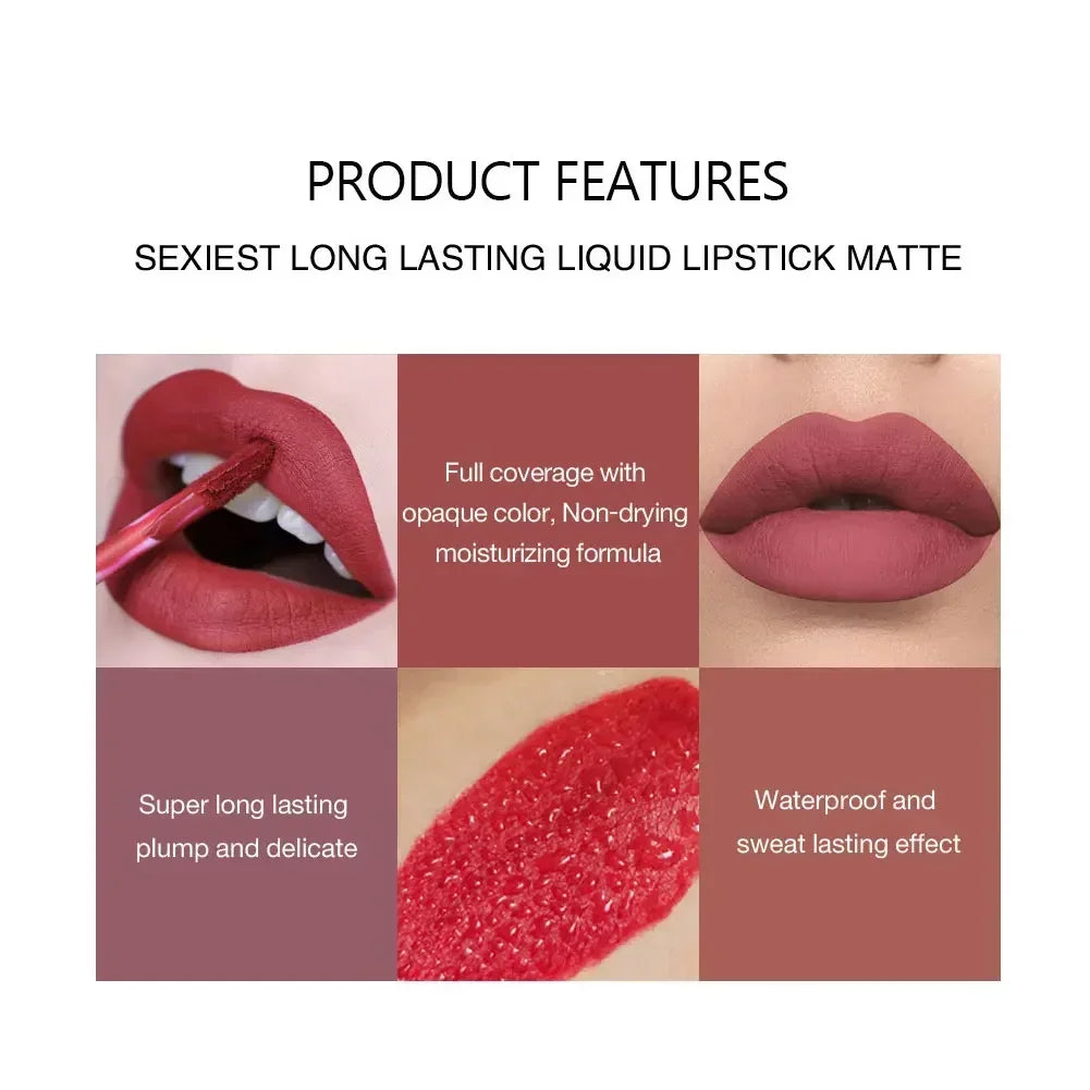 5 In 1 Matte Lipstick Kit Combo Strip Velvet Sexy Red LipTint Non-stick Cup LipGloss Lip Oil Makeup Lips Cosmetic Set