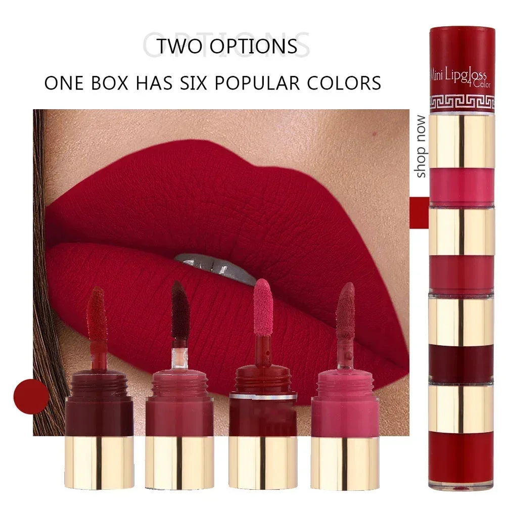 5 In 1 Matte Lipstick Kit Combo Strip Velvet Sexy Red LipTint Non-stick Cup LipGloss Lip Oil Makeup Lips Cosmetic Set
