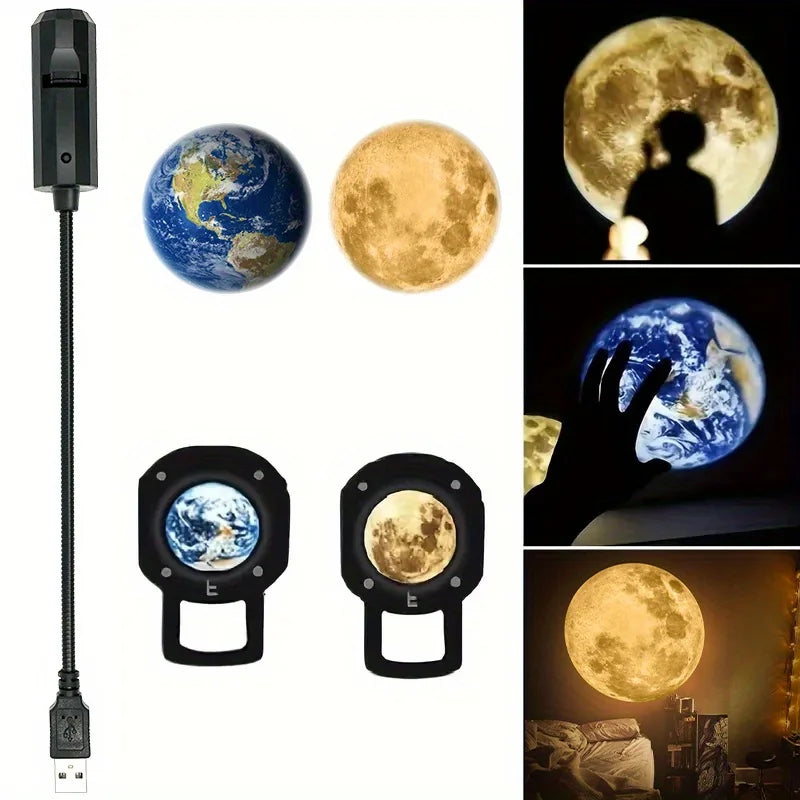 1pc USB Light Compatible With Laptop Moon Earth Projector Night Light USB Earth Projection Led Lamp Wall Wedding Ceiling Decor